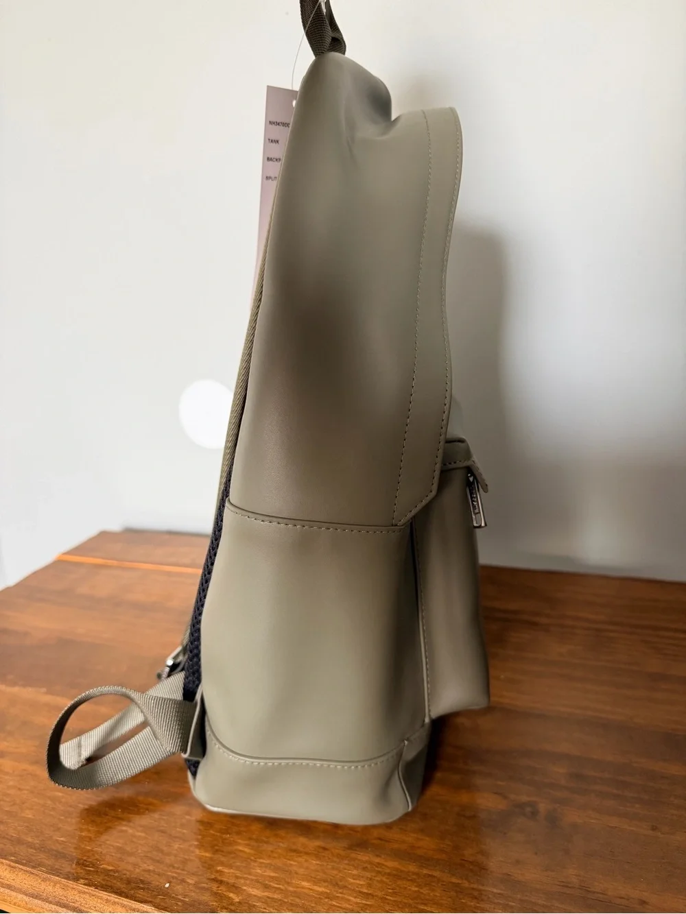 Lacoste Men's Khaki Green Smooth Leather Backpack